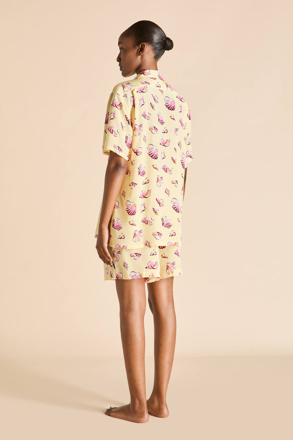 Olivia Von Halle Emeli Junonia Yellow Seashell Pajamas In Silk Crêpe De Chine Yellow