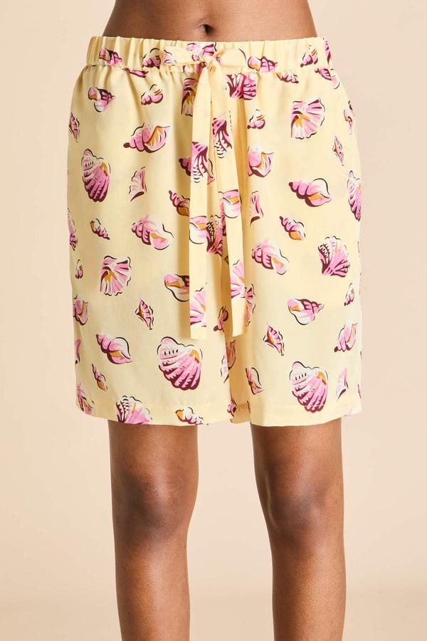 Olivia Von Halle Emeli Junonia Yellow Seashell Pajamas In Silk Crêpe De Chine Yellow