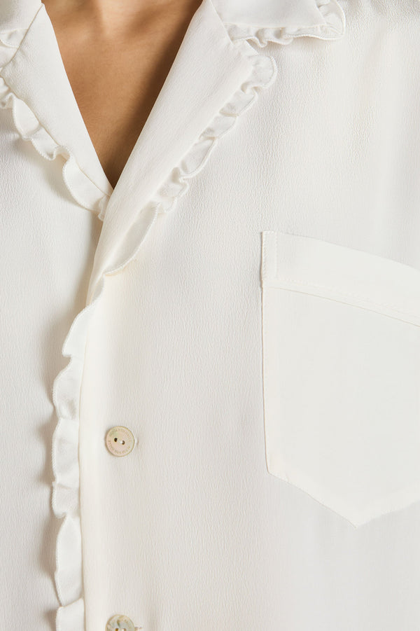 Olivia Von Halle Fifi Ivory Frilled Pajamas In Silk Crêpe De Chine Ivory