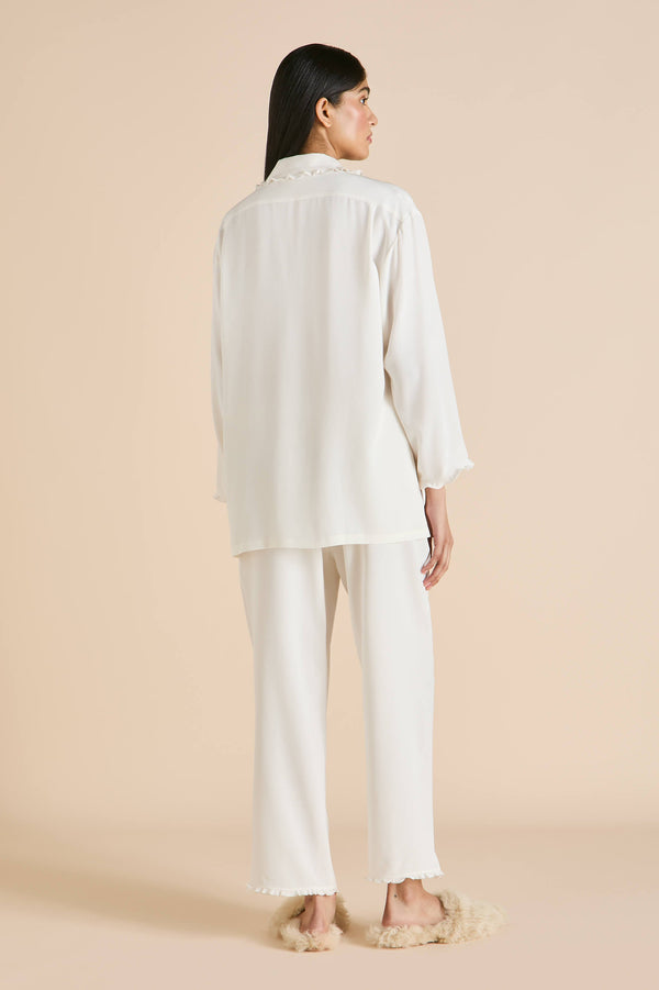 Olivia Von Halle Fifi Ivory Frilled Pajamas In Silk Crêpe De Chine Ivory