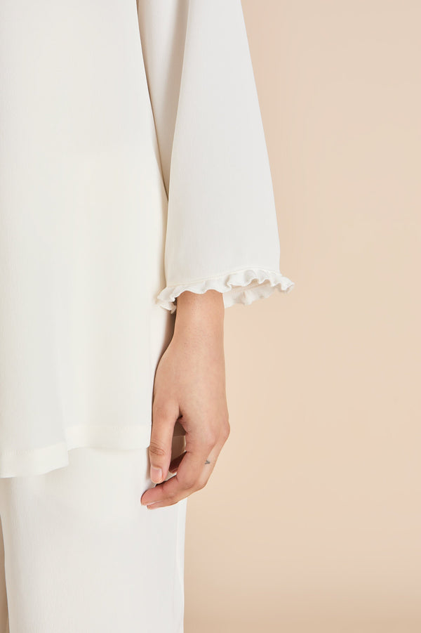 Olivia Von Halle Fifi Ivory Frilled Pajamas In Silk Crêpe De Chine Ivory