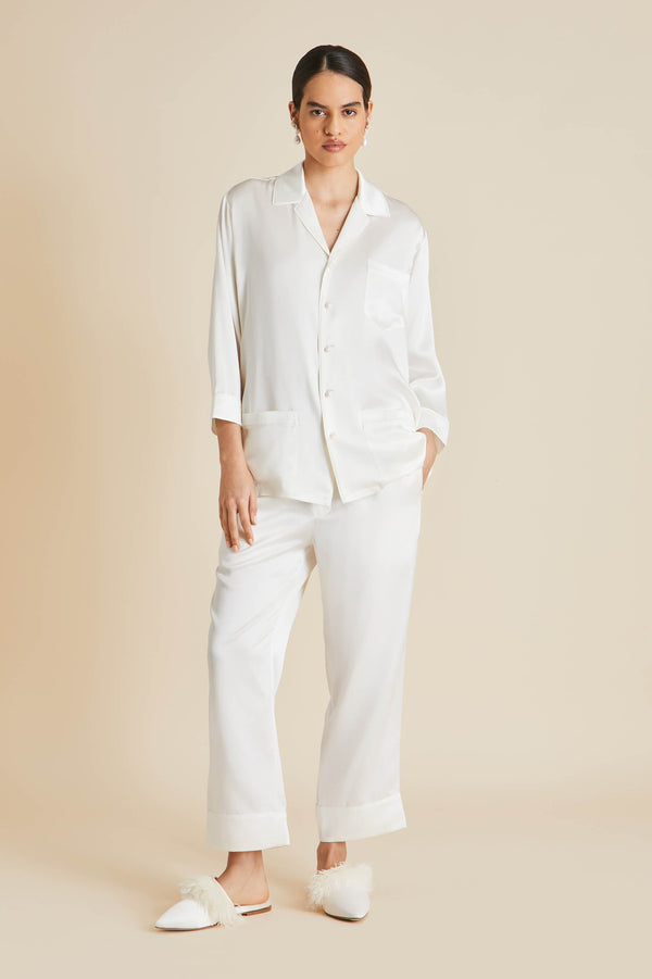 Olivia Von Halle Fifi Ivory Pearl Pajamas In Silk Satin Ivory