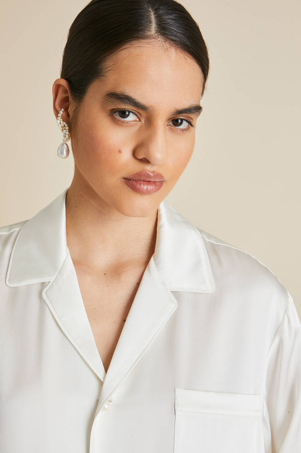 Olivia Von Halle Fifi Ivory Pearl Pajamas In Silk Satin Ivory
