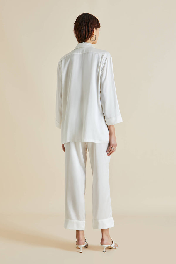 Olivia Von Halle Fifi Ivory White Pajamas In Silk Satin Ivory