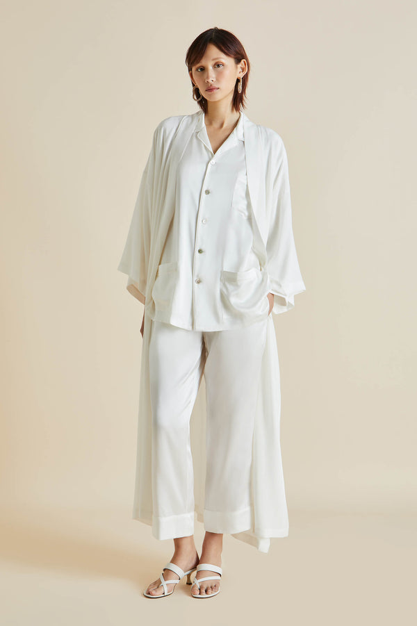 Olivia Von Halle Fifi Ivory White Pajamas In Silk Satin Ivory