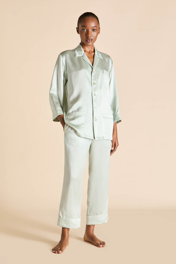 Olivia Von Halle Fifi Paper Blue Pajamas In Silk Satin Blue