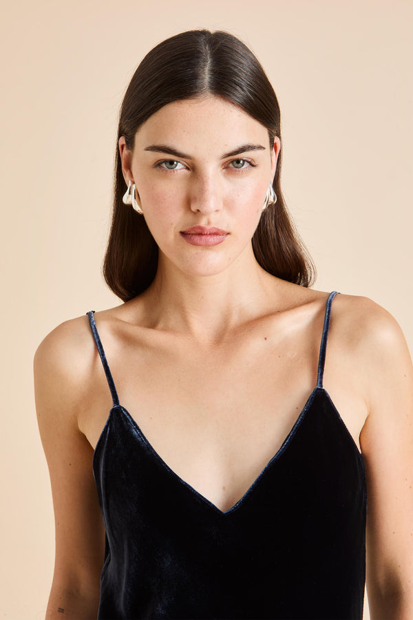 Olivia Von Halle Garbo Eclipse Navy Slip Dress In Silk Velvet Navy