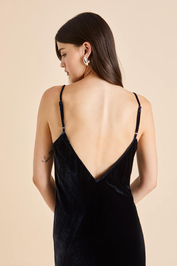Olivia Von Halle Garbo Eclipse Navy Slip Dress In Silk Velvet Navy