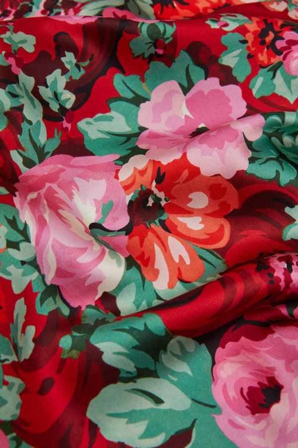 Olivia Von Halle Garbo Moulin Red Floral Slip Dress In Silk Satin Red