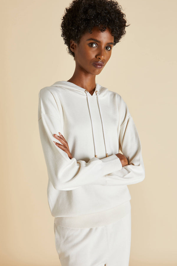 Olivia Von Halle Gia Alaska Ivory Tracksuit In Silk-Cashmere Ivory