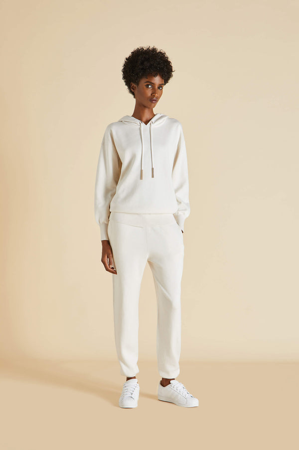olivia von halle Gia Alaska Ivory Tracksuit in Silk-Cashmere Ivory