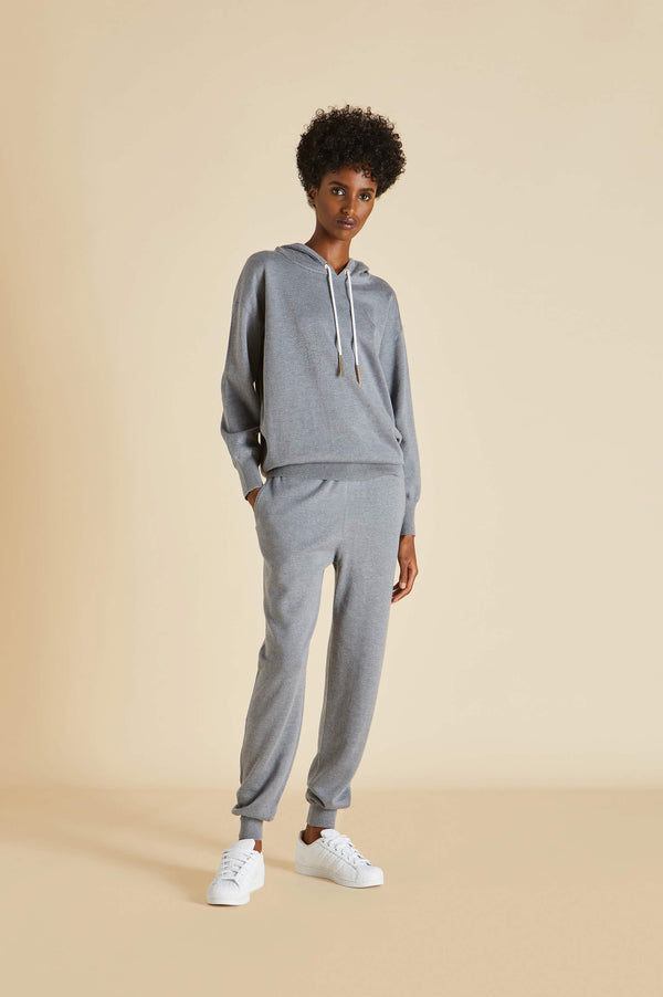 olivia von halle Gia London Gray Tracksuit in Silk-Cashmere Gray