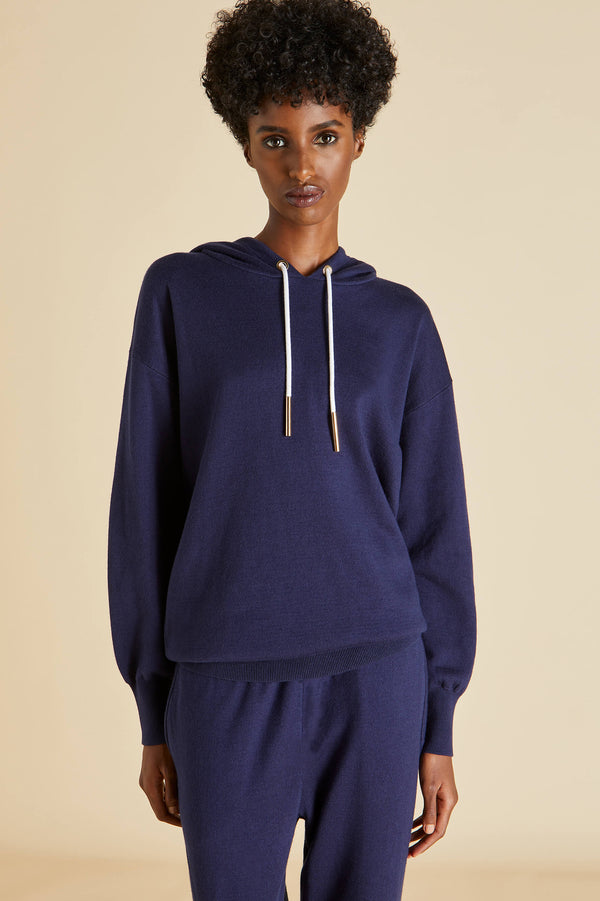 Olivia Von Halle Gia Paris Navy Tracksuit In Silk-Cashmere Navy