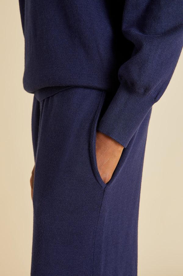 Olivia Von Halle Gia Paris Navy Tracksuit In Silk-Cashmere Navy