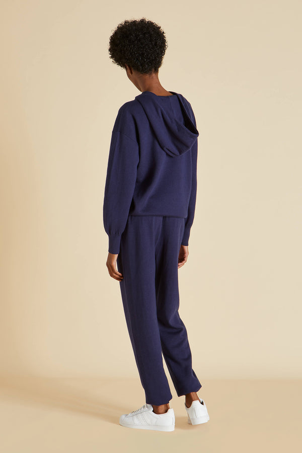 Olivia Von Halle Gia Paris Navy Tracksuit In Silk-Cashmere Navy