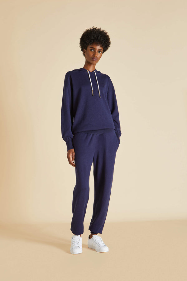 olivia von halle Gia Paris Navy Tracksuit in Silk-Cashmere Navy