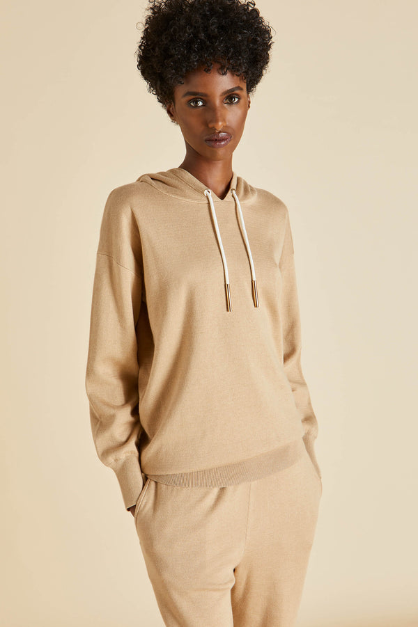Olivia Von Halle Gia Shanghai Beige Tracksuit In Silk-Cashmere Beige