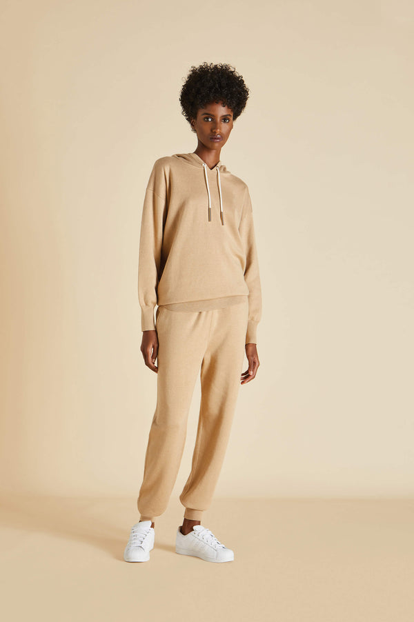 olivia von halle Gia Shanghai Beige Tracksuit in Silk-Cashmere Beige