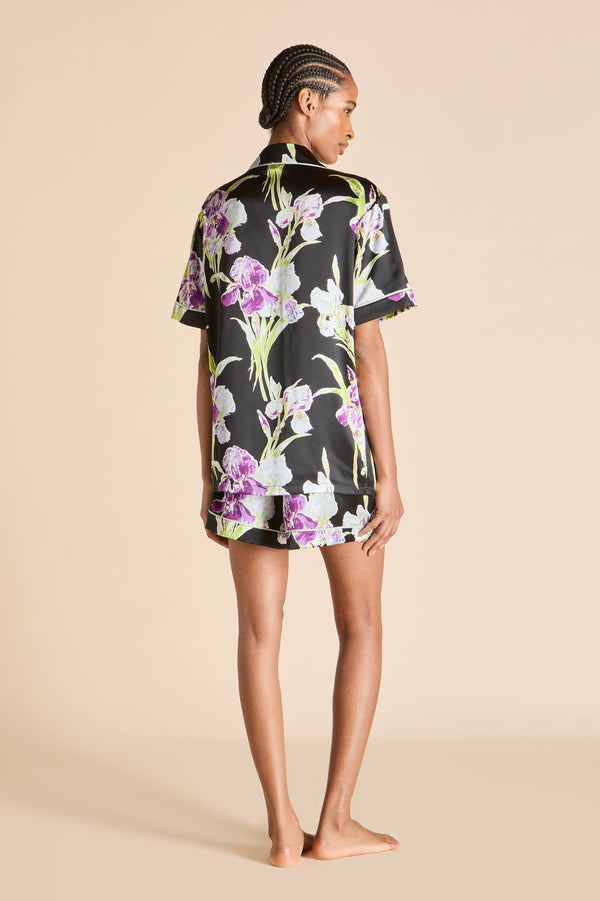 Olivia Von Halle Ingo Athena Black Floral Pajamas In Silk Satin Black