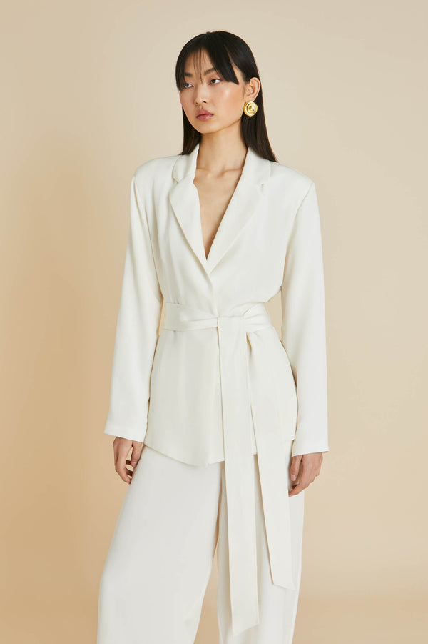 Olivia Von Halle Jagger Ivory Pajamas In Marocain Ivory