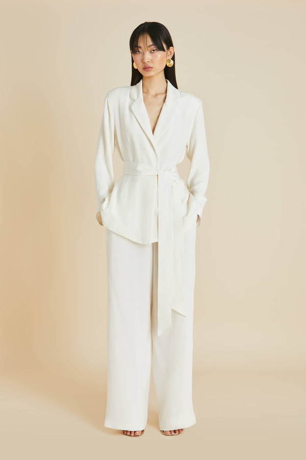 Olivia Von Halle Jagger Ivory Pajamas In Marocain Ivory