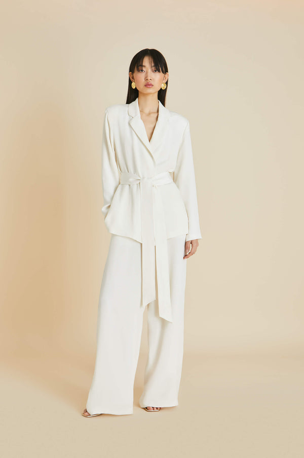 olivia von halle Jagger Ivory Pajamas in Marocain Ivory