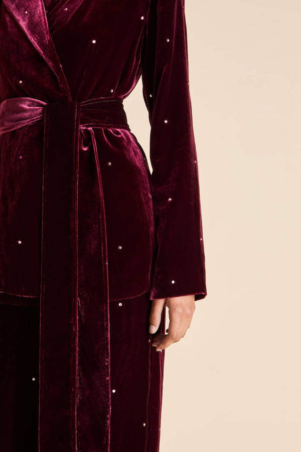 Olivia Von Halle Jagger Ritzy Red Crystal Pajamas In Silk Velvet Red