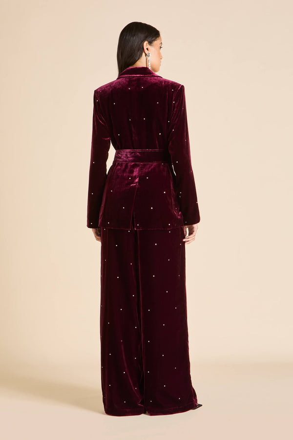 Olivia Von Halle Jagger Ritzy Red Crystal Pajamas In Silk Velvet Red