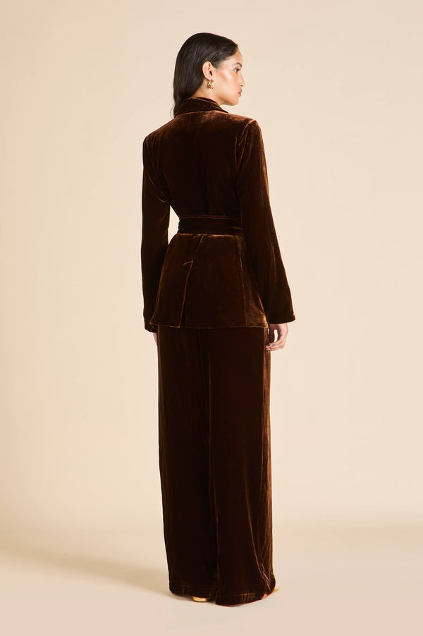 Olivia Von Halle Jagger Walnut Brown Pajamas In Silk Velvet Brown