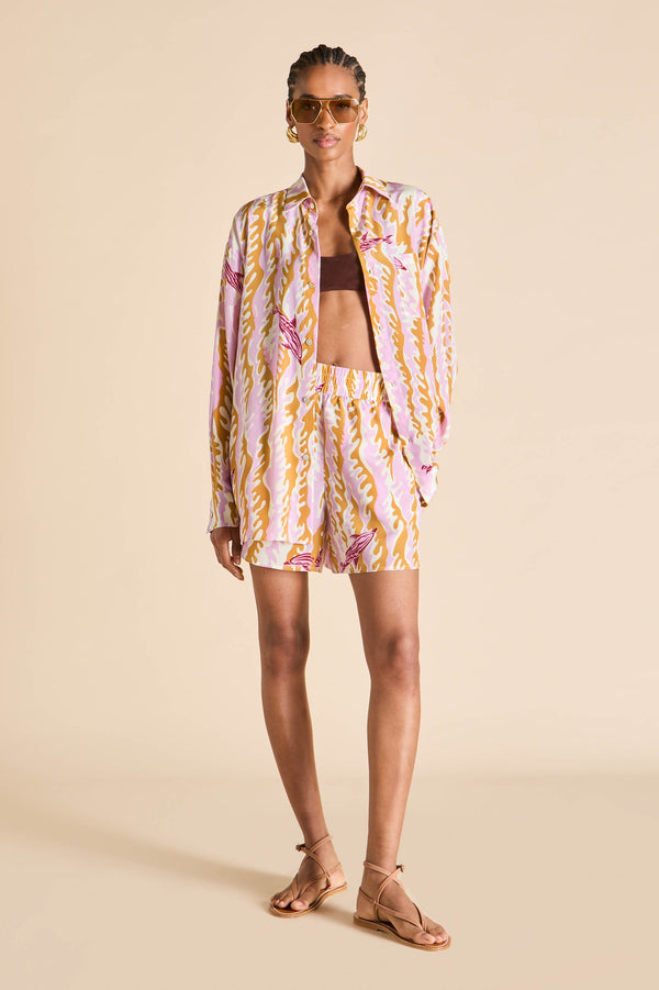 Olivia Von Halle Kick Mira Pink Wave Pajamas In Silk Crêpe De Chine Pink