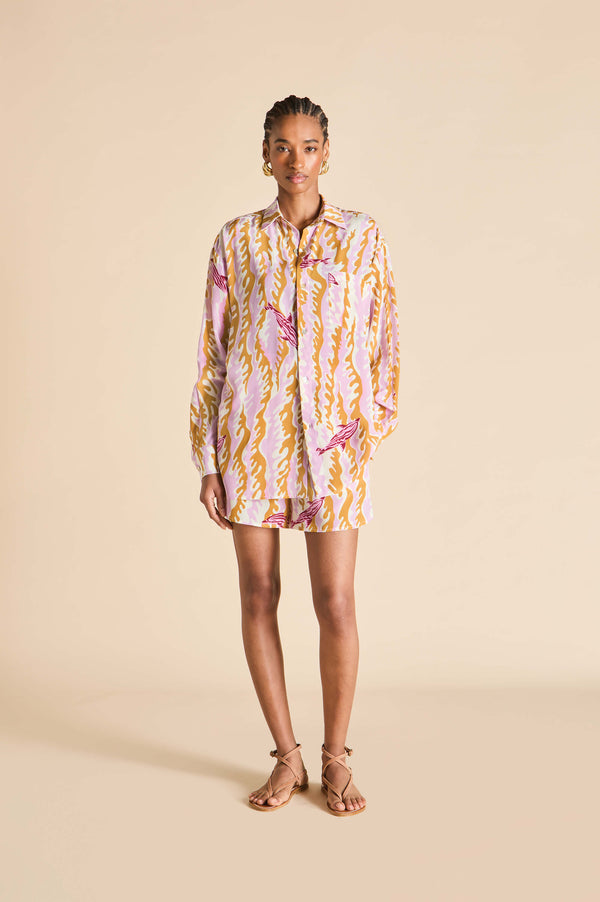 olivia von halle Kick Mira Pink Wave Pajamas in Silk Crêpe de Chine Pink olivia von halle Kick Mira Pink Wave Pajamas in Silk Crêpe de Chine Pink