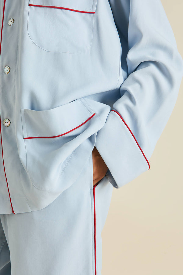 Olivia Von Halle Laurent Cerulean Blue Pajamas In Sandwashed Silk Cerulean Blue