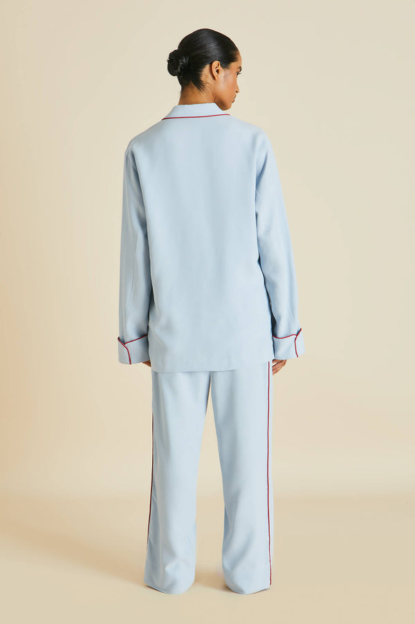 Olivia Von Halle Laurent Cerulean Blue Pajamas In Sandwashed Silk Cerulean Blue