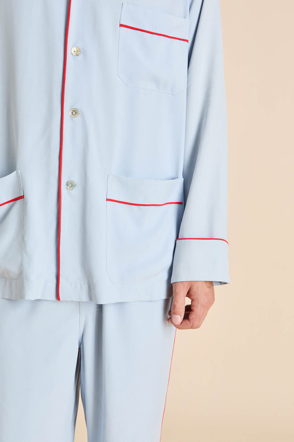 Olivia Von Halle Laurent Cerulean Blue Pyjamas In Sandwashed Silk Cerulean Blue