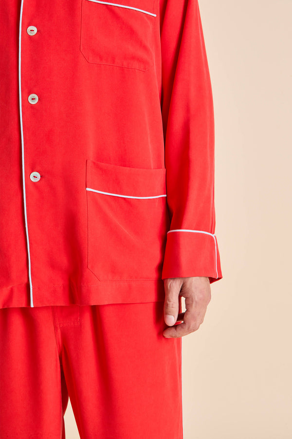 Olivia Von Halle Laurent Crimson Red Pajamas In Sandwashed Silk Red