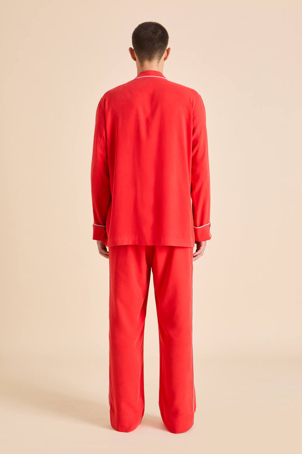 Olivia Von Halle Laurent Crimson Red Pajamas In Sandwashed Silk Red