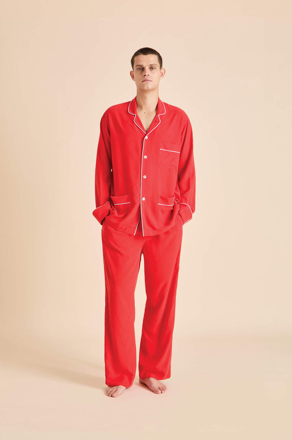 olivia von halle Laurent Crimson Red Pajamas in Sandwashed Silk Red olivia von halle Laurent Crimson Red Pajamas in Sandwashed Silk Red