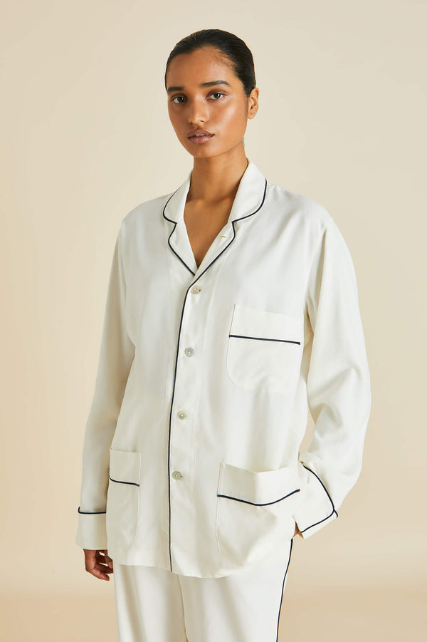 Olivia Von Halle Laurent Ivory Pajamas In Sandwashed Silk Ivory