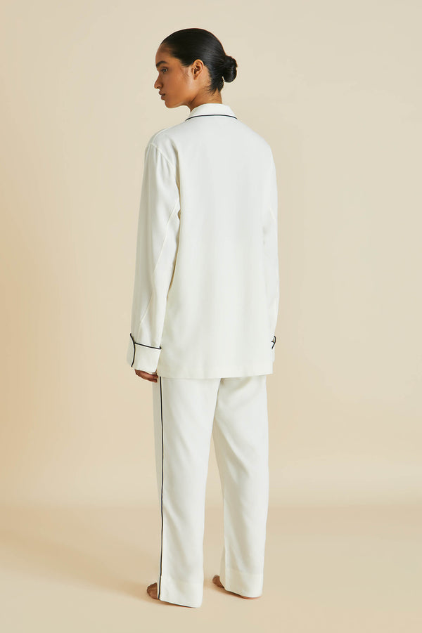 Olivia Von Halle Laurent Ivory Pajamas In Sandwashed Silk Ivory