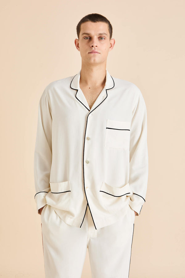Olivia Von Halle Laurent Ivory Pyjamas In Sandwashed Silk Ivory