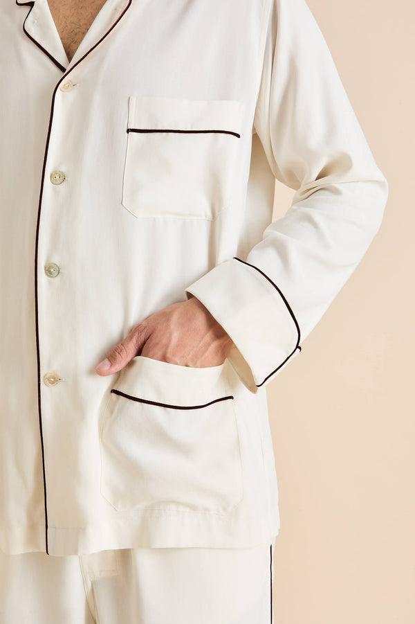 Olivia Von Halle Laurent Ivory Pyjamas In Sandwashed Silk Ivory