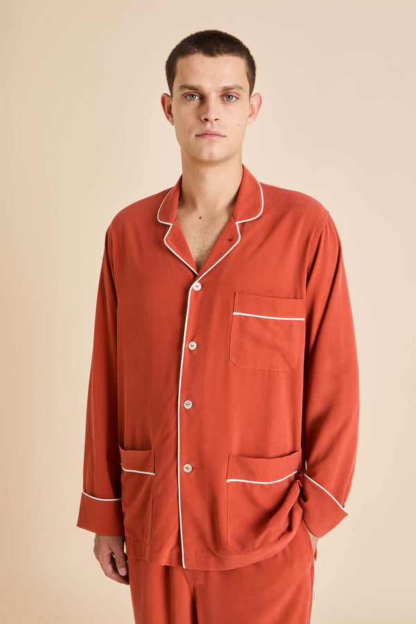 Olivia Von Halle Laurent Rust Pajamas In Sandwashed Silk Rust
