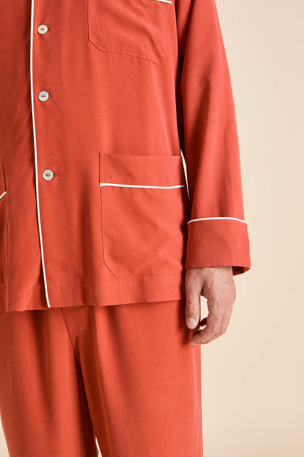 Olivia Von Halle Laurent Rust Pajamas In Sandwashed Silk Rust