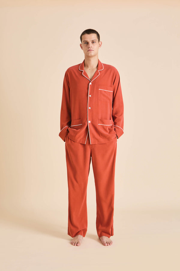 olivia von halle Laurent Rust Pajamas in Sandwashed Silk Rust olivia von halle Laurent Rust Pajamas in Sandwashed Silk Rust
