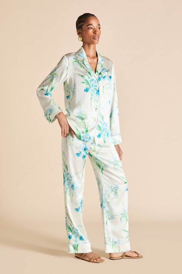 Olivia Von Halle Lila Asterias Ivory Floral Pajamas In Silk Satin Ivory