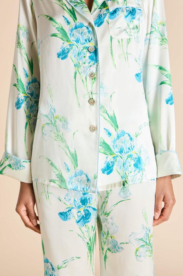 Olivia Von Halle Lila Asterias Ivory Floral Pajamas In Silk Satin Ivory