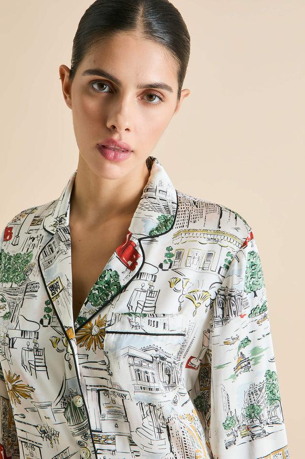 Olivia Von Halle Lila Carlyle Ivory Pajamas In Silk Satin Ivory