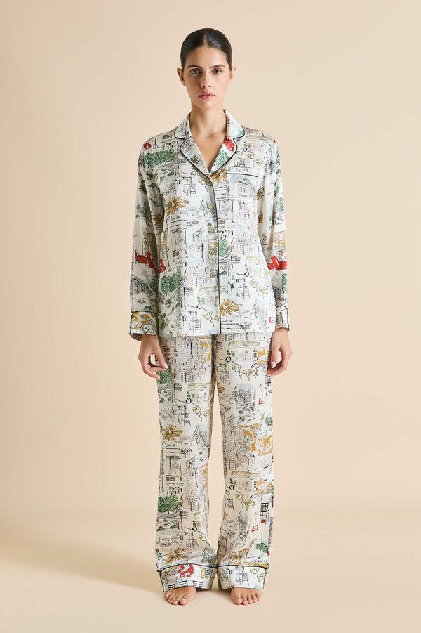 Olivia Von Halle Lila Carlyle Ivory Pajamas In Silk Satin Ivory