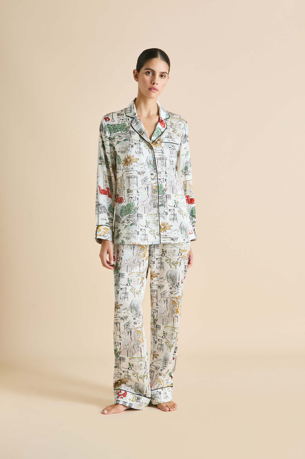 olivia von halle Lila Carlyle Ivory Pajamas in Silk Satin Ivory