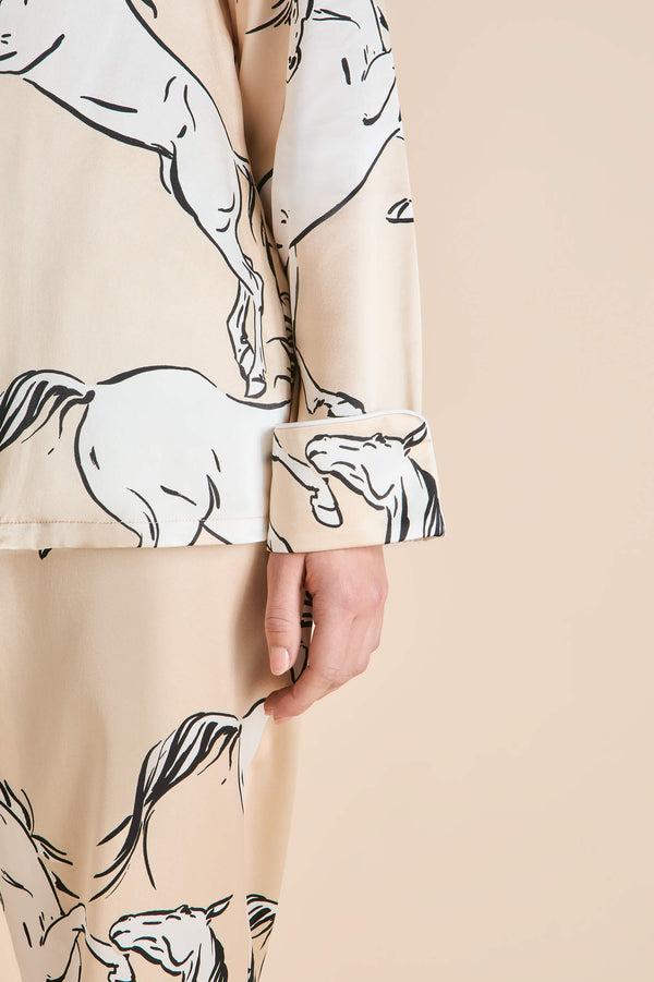 Olivia Von Halle Lila Clementine Caramel Horse Pajamas In Silk Satin Caramel